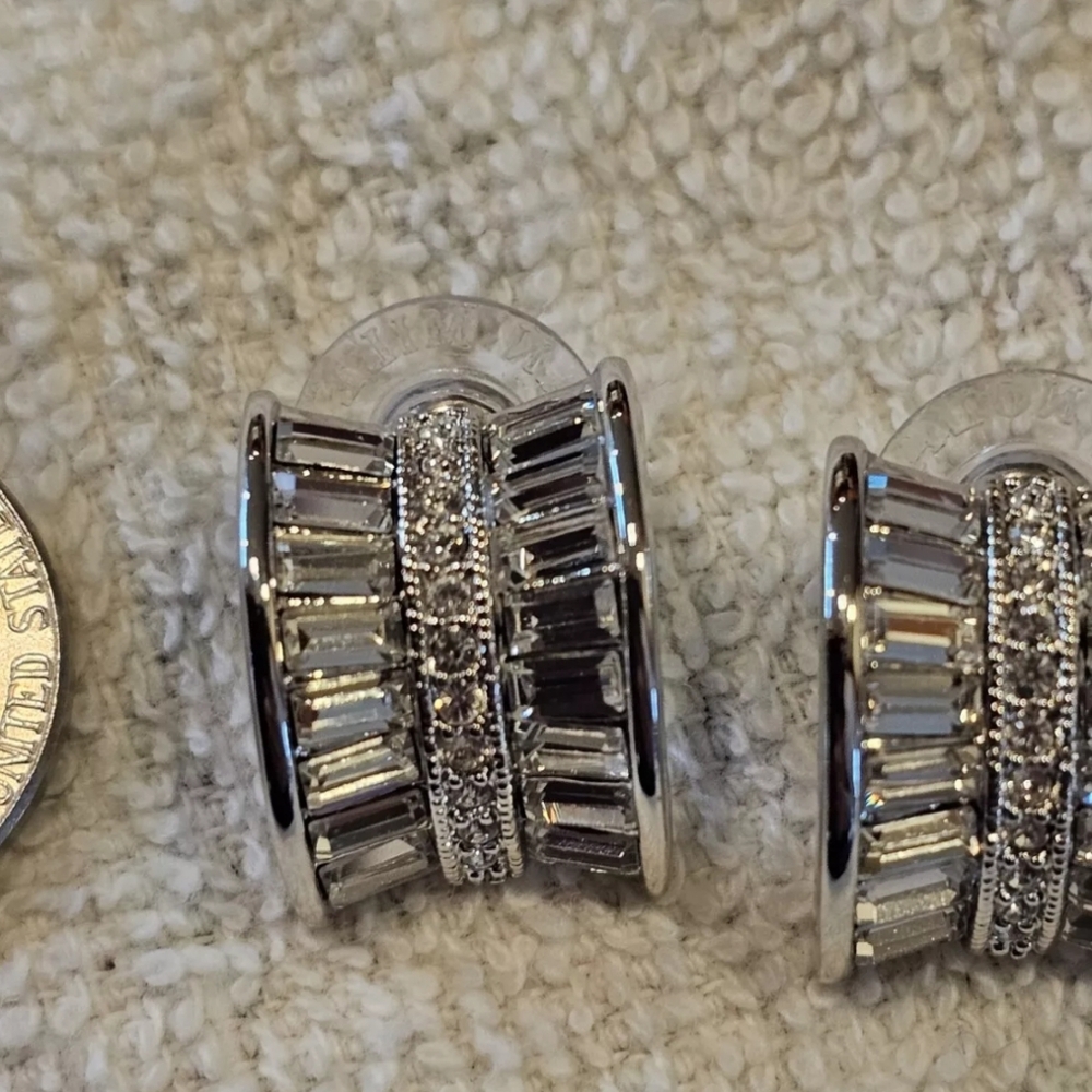 Nolan Miller Half Hoop Rhinestone Baguette Earrings